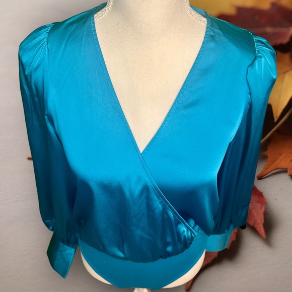 NWT Sergio Hudson x Target Turquoise Recycled Polyester Long Sleeve Bodysuit XS - Picture 7 of 14